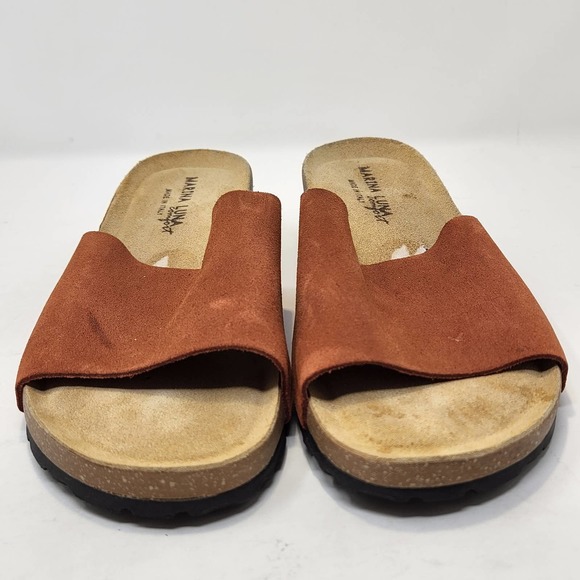 Marina Luna Comfort Orange Suede Cork Wedge Slides Sandals Size 8.5 Slip On Shoe - Picture 3 of 8